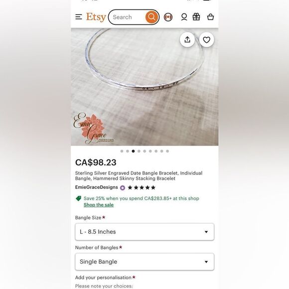 925 Sterling Silver Handcrafted Engraved Date Bangle Bracelet, Hammered, Skinny - Picture 9 of 9